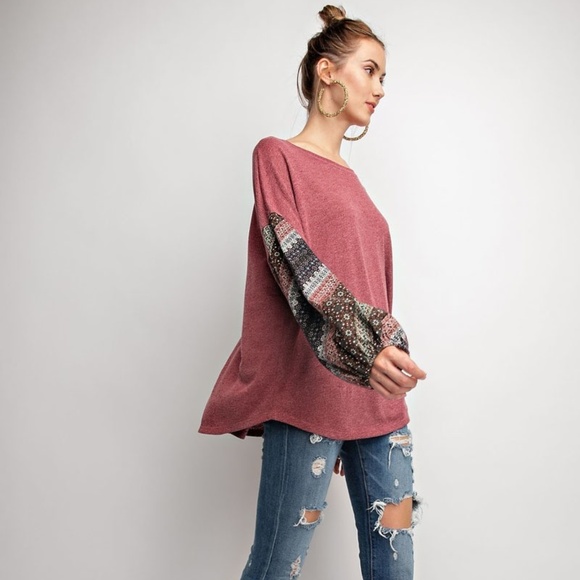 ❄️LAST3️⃣//MUSHROOM CONTRAST SLEEVES BOHO TOP - Picture 4 of 5